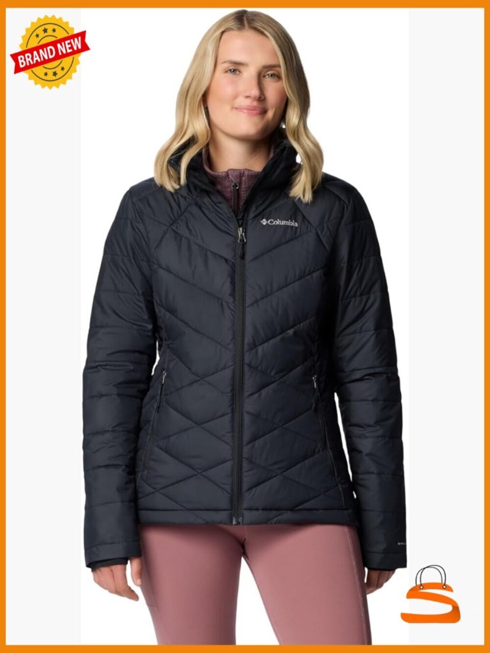 Women's Down Jacket with Omni-Heat Reflective Lining, Quilted Long Sleeve